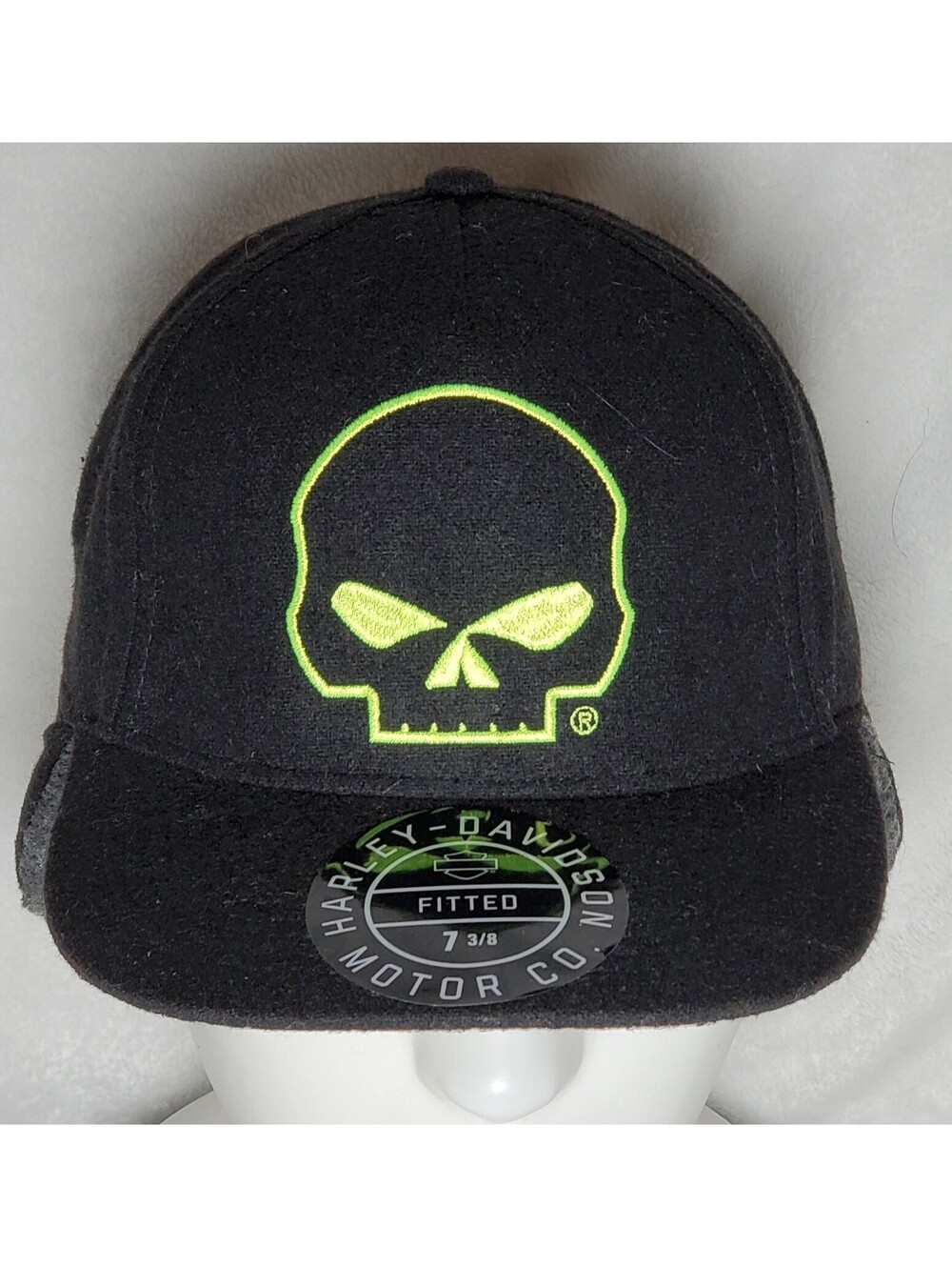 Harley-Davidson Motorcycycle Willie G Skull Fitted Ear Flap Hat Black 7 3/8 NWT